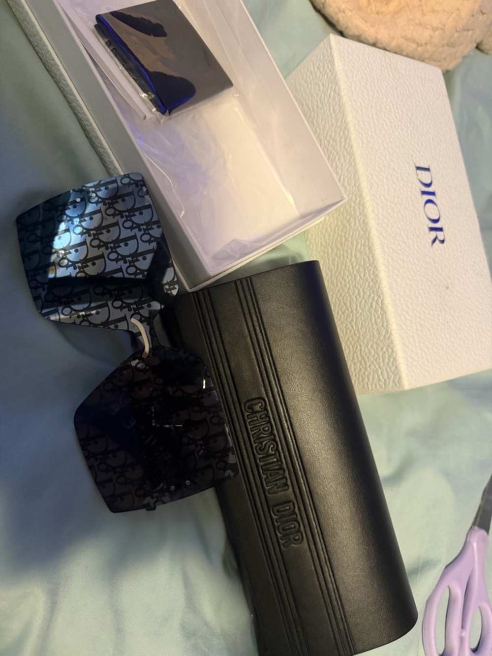 Dior Black Monogram Rimless Sunglasses with Black Leather Case